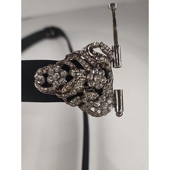 1 Of a Kind ESCADA Vintage womens belt satin leather black Crystal studs buckle - Picture 9 of 15